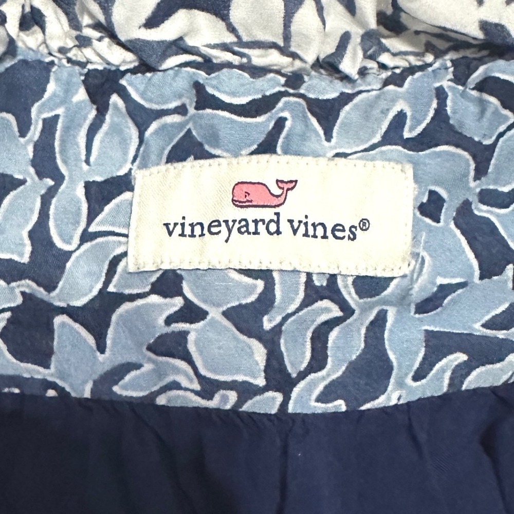 Vineyard Vines Navy White Abstract Silk Blend Smocked Tiered Dress Size S Preppy - Picture 5 of 7